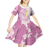 Purple Hawaii Shark Tattoo Kid Short Sleeve Dress Puakenikeni Lei Plumeria Polynesian Pattern
