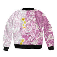 Purple Hawaii Shark Tattoo Sleeve Zip Bomber Jacket Puakenikeni Lei Plumeria Polynesian Pattern