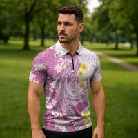 Purple Hawaii Shark Tattoo Zipper Polo Shirt Puakenikeni Lei Plumeria Polynesian Pattern