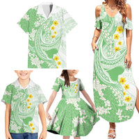 Green Hawaii Shark Tattoo Family Matching Summer Maxi Dress and Hawaiian Shirt Puakenikeni Lei Plumeria Polynesian Pattern LT14 - Polynesian Pride