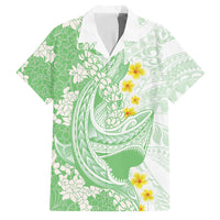 Green Hawaii Shark Tattoo Family Matching Tank Maxi Dress and Hawaiian Shirt Puakenikeni Lei Plumeria Polynesian Pattern LT14 Dad's Shirt - Short Sleeve Green - Polynesian Pride