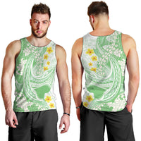 Green Hawaii Shark Tattoo Men Tank Top Puakenikeni Lei Plumeria Polynesian Pattern