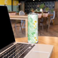 Green Hawaii Shark Tattoo Skinny Tumbler Puakenikeni Lei Plumeria Polynesian Pattern LT14 - Polynesian Pride