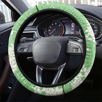 Green Hawaii Shark Tattoo Steering Wheel Cover Puakenikeni Lei Plumeria Polynesian Pattern