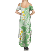 Green Hawaii Shark Tattoo Summer Maxi Dress Puakenikeni Lei Plumeria Polynesian Pattern LT14 - Polynesian Pride