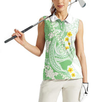 Green Hawaii Shark Tattoo Women Sleeveless Polo Shirt Puakenikeni Lei Plumeria Polynesian Pattern LT14 - Polynesian Pride