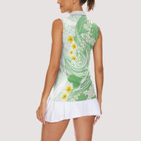 Green Hawaii Shark Tattoo Women Sleeveless Polo Shirt Puakenikeni Lei Plumeria Polynesian Pattern LT14 - Polynesian Pride