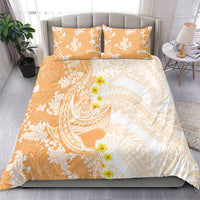 Orange Hawaii Shark Tattoo Bedding Set Puakenikeni Lei Plumeria Polynesian Pattern