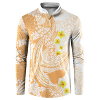 Orange Hawaii Shark Tattoo Button Sweatshirt Puakenikeni Lei Plumeria Polynesian Pattern