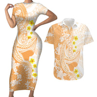 Orange Hawaii Shark Tattoo Couples Matching Short Sleeve Bodycon Dress and Hawaiian Shirt Puakenikeni Lei Plumeria Polynesian Pattern LT14 Orange - Polynesian Pride