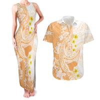 Orange Hawaii Shark Tattoo Couples Matching Tank Maxi Dress and Hawaiian Shirt Puakenikeni Lei Plumeria Polynesian Pattern LT14 Orange - Polynesian Pride