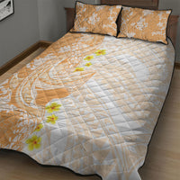 Orange Hawaii Shark Tattoo Quilt Bed Set Puakenikeni Lei Plumeria Polynesian Pattern