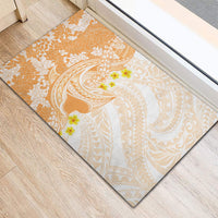 Orange Hawaii Shark Tattoo Rubber Doormat Puakenikeni Lei Plumeria Polynesian Pattern