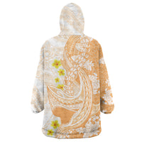 Orange Hawaii Shark Tattoo Wearable Blanket Hoodie Puakenikeni Lei Plumeria Polynesian Pattern