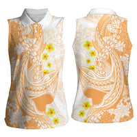 Orange Hawaii Shark Tattoo Women Sleeveless Polo Shirt Puakenikeni Lei Plumeria Polynesian Pattern