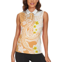 Orange Hawaii Shark Tattoo Women Sleeveless Polo Shirt Puakenikeni Lei Plumeria Polynesian Pattern