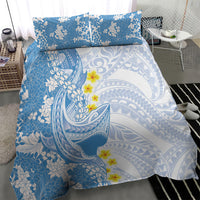 Blue Hawaii Shark Tattoo Bedding Set Puakenikeni Lei Plumeria Polynesian Pattern