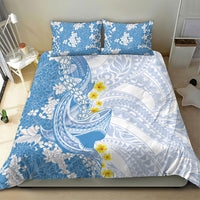 Blue Hawaii Shark Tattoo Bedding Set Puakenikeni Lei Plumeria Polynesian Pattern