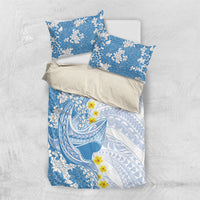 Blue Hawaii Shark Tattoo Bedding Set Puakenikeni Lei Plumeria Polynesian Pattern