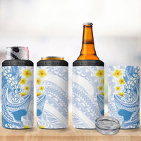 Blue Hawaii Shark Tattoo 4 in 1 Can Cooler Tumbler Puakenikeni Lei Plumeria Polynesian Pattern