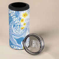 Blue Hawaii Shark Tattoo 4 in 1 Can Cooler Tumbler Puakenikeni Lei Plumeria Polynesian Pattern