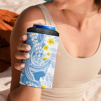 Blue Hawaii Shark Tattoo 4 in 1 Can Cooler Tumbler Puakenikeni Lei Plumeria Polynesian Pattern