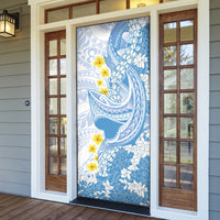 Blue Hawaii Shark Tattoo Door Cover Puakenikeni Lei Plumeria Polynesian Pattern