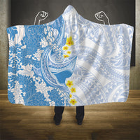 Blue Hawaii Shark Tattoo Hooded Blanket Puakenikeni Lei Plumeria Polynesian Pattern