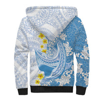 Blue Hawaii Shark Tattoo Sherpa Hoodie Puakenikeni Lei Plumeria Polynesian Pattern LT14 - Polynesian Pride