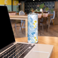 Blue Hawaii Shark Tattoo Skinny Tumbler Puakenikeni Lei Plumeria Polynesian Pattern