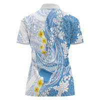 Blue Hawaii Shark Tattoo Women Polo Shirt Puakenikeni Lei Plumeria Polynesian Pattern