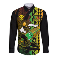 Personalised Paddle Board Hawaii Long Sleeve Button Shirt Molokai 2 Oahu World Championships Kakau Pattern LT14 Unisex Black - Polynesian Pride
