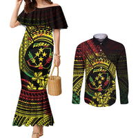 Reggae Kosrae Liberation Day Couples Matching Mermaid Dress and Long Sleeve Button Shirt September 8 Polynesian Tattoo - Polynesian Pride