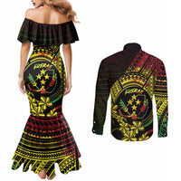 Reggae Kosrae Liberation Day Couples Matching Mermaid Dress and Long Sleeve Button Shirt September 8 Polynesian Tattoo - Polynesian Pride