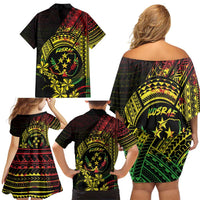 Reggae Kosrae Liberation Day Family Matching Off Shoulder Short Dress and Hawaiian Shirt September 8 Polynesian Tattoo - Polynesian Pride