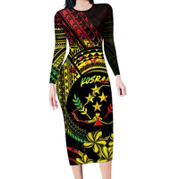 Reggae Kosrae Liberation Day Long Sleeve Bodycon Dress September 8 Polynesian Tattoo - Polynesian Pride