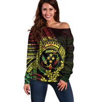 Reggae Kosrae Liberation Day Off Shoulder Sweater September 8 Polynesian Tattoo - Polynesian Pride
