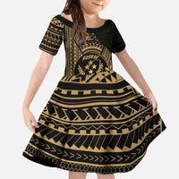 Gold Kosrae Liberation Day Family Matching Long Sleeve Bodycon Dress and Hawaiian Shirt September 8 Polynesian Tattoo - Polynesian Pride
