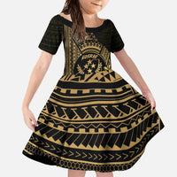 Gold Kosrae Liberation Day Family Matching Off Shoulder Maxi Dress and Hawaiian Shirt September 8 Polynesian Tattoo - Polynesian Pride