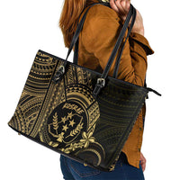 Gold Kosrae Liberation Day Leather Tote Bag September 8 Polynesian Tattoo - Polynesian Pride