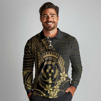 Gold Kosrae Liberation Day Long Sleeve Polo Shirt September 8 Polynesian Tattoo - Polynesian Pride