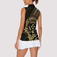 Gold Kosrae Liberation Day Women Sleeveless Polo Shirt September 8 Polynesian Tattoo - Polynesian Pride