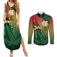 Personalised Long Live Vanuatu Independence Day Couples Matching Summer Maxi Dress and Long Sleeve Button Shirt 45th Anniversary Woven Pattern - Polynesian Pride