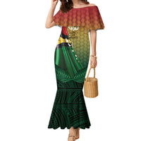 Personalised Long Live Vanuatu Independence Day Family Matching Mermaid Dress and Hawaiian Shirt 46th Anniversary Woven Pattern LT14 Mom's Dress Reggae - Polynesian Pride