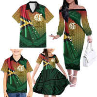Personalised Long Live Vanuatu Independence Day Family Matching Off The Shoulder Long Sleeve Dress and Hawaiian Shirt 45th Anniversary Woven Pattern LT14 - Polynesian Pride