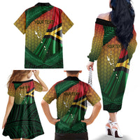 Personalised Long Live Vanuatu Independence Day Family Matching Off The Shoulder Long Sleeve Dress and Hawaiian Shirt 46th Anniversary Woven Pattern LT14 - Polynesian Pride