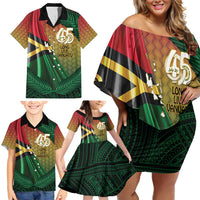 Personalised Long Live Vanuatu Independence Day Family Matching Off Shoulder Short Dress and Hawaiian Shirt 45th Anniversary Woven Pattern - Polynesian Pride