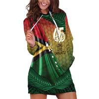 Personalised Long Live Vanuatu Independence Day Hoodie Dress 45th Anniversary Woven Pattern - Polynesian Pride