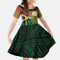 Personalised Long Live Vanuatu Independence Day Kid Short Sleeve Dress 45th Anniversary Woven Pattern - Polynesian Pride