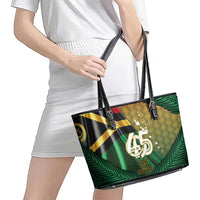 Long Live Vanuatu Independence Day Leather Tote Bag 46th Anniversary Woven Pattern LT14 - Polynesian Pride